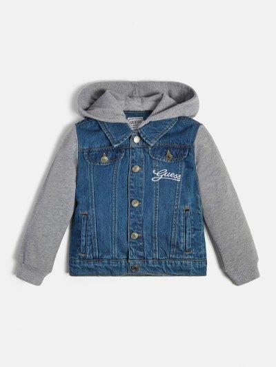 Gyerek Guess Denim Csuklyás Kabát Kék | HU-176443