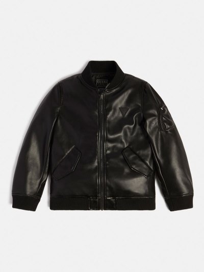 Gyerek Guess Faux Bőr Bomber Kabát Fekete | HU-256753