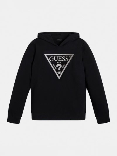 Gyerek Guess Foil Triangle Logo Hoodie Pulóverek Fekete | HU-974105