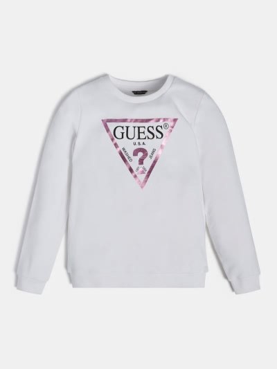 Gyerek Guess Foil Triangle Logo Pulóverek Fehér | HU-015652