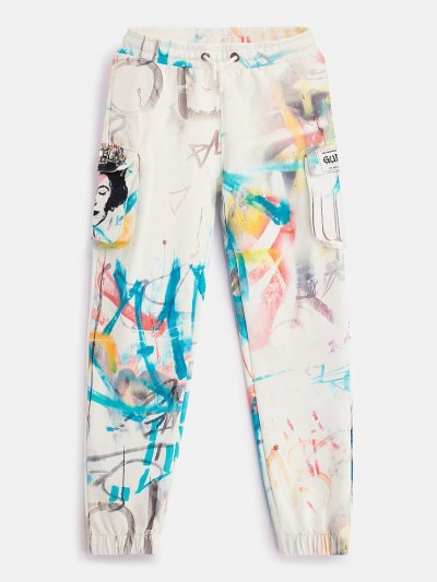 Gyerek Guess Graffiti Print Jogger Pant Jogger Nadrág Fehér | HU-809353