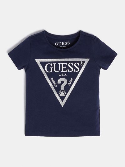 Gyerek Guess Logo Printed Front Póló Sötétkék | HU-183126