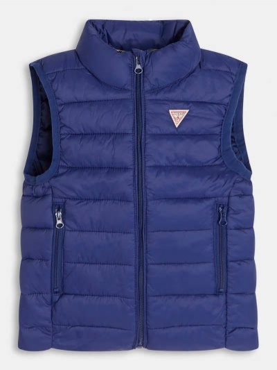 Gyerek Guess Logo Ujjatlan Párnázott Kabát Kék | HU-924767