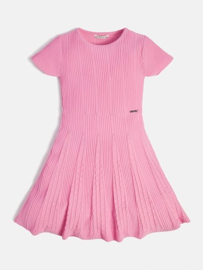 Gyerek Guess Redőzött Pulóver Ruha Rózsaszín | HU-602253