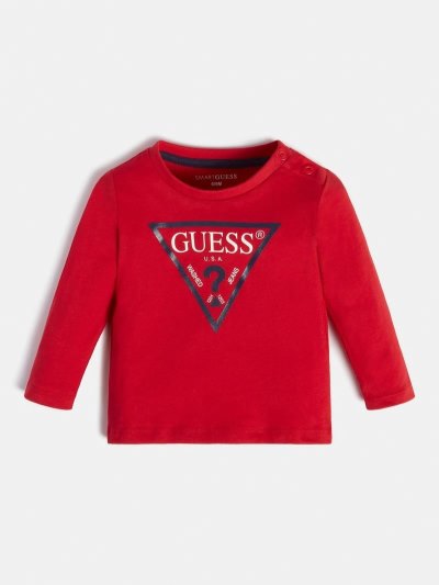 Gyerek Guess Triangle Logo Sleeves Póló Piros | HU-986628