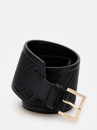 Női Guess Abey Braided Belt Öv Fekete | HU-005969