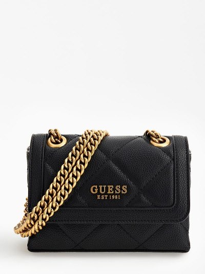 Női Guess Abey Steppelt Mini Crossbody Táska Fekete | HU-600311