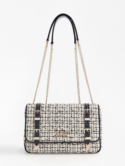 Női Guess Adam Tweed Crossbody Táska Fekete | HU-620844
