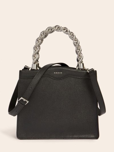 Női Guess Aida Real Bőr Mini Kézitáska Fekete | HU-421295