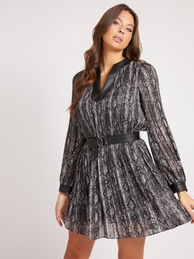 Női Guess Al Over Print Belted Ruha Szürke | HU-482815