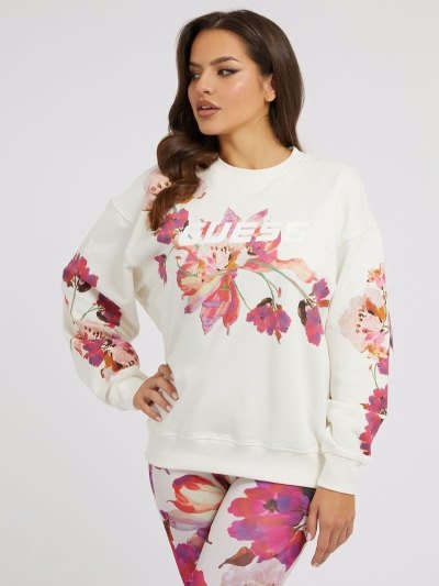 Női Guess All Over Floral Logo Pulóverek Fehér | HU-840677