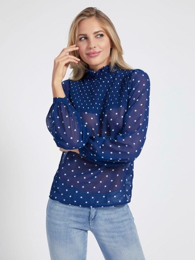 Női Guess All Over Print Blúz Kék | HU-758815