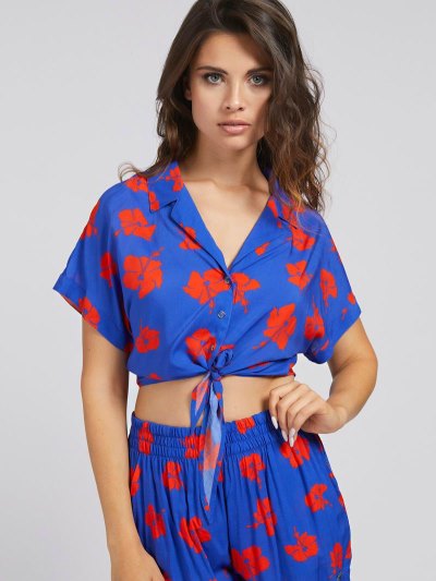 Női Guess All Over Print Crop Ingek Kék | HU-464936