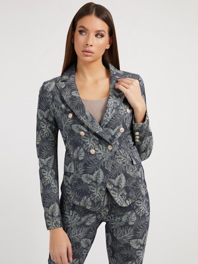 Női Guess All Over Print Denim Blazer Kék | HU-522428