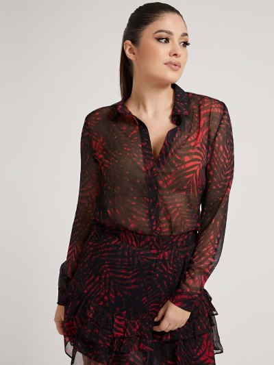 Női Guess All Over Print Ingek Piros | HU-863767