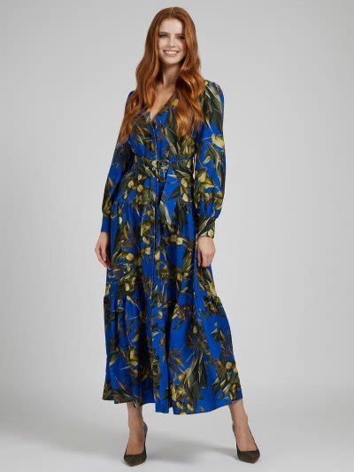 Női Guess All Over Print Long Ruha Kék | HU-351702