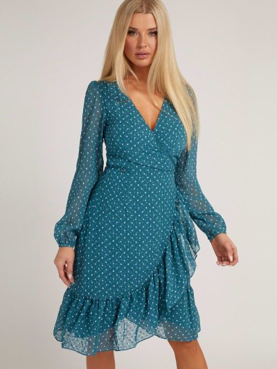 Női Guess All Over Print Wrap Up Ruha Zöld | HU-588225