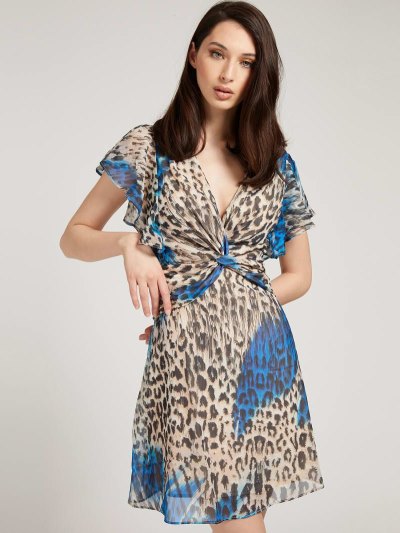 Női Guess All-over Print Ruffle Ruha Animalier | HU-081414