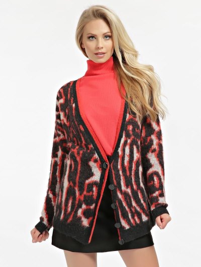 Női Guess Animal Print Gyapjú Blend Kardigán Piros | HU-354219