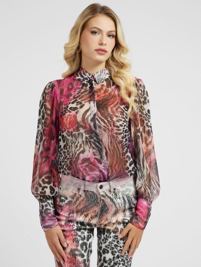 Női Guess Animalier Blúz Piros | HU-134616