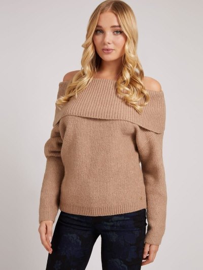 Női Guess Asymmetric Pulóverek Bézs | HU-956261