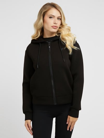 Női Guess Back Triangle Logo Scuba Pulóverek Fekete | HU-337803
