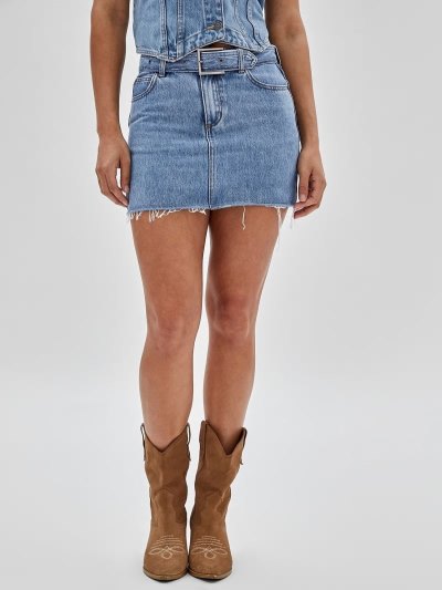 Női Guess Belted Denim Skirts Kék | HU-963530