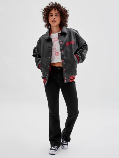 Női Guess Betty Boop Faux Bőr Bomber Kabát Fekete | HU-506280