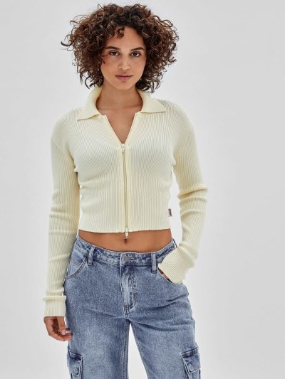 Női Guess Bordázott Knit Pulóverek Sárga | HU-940308
