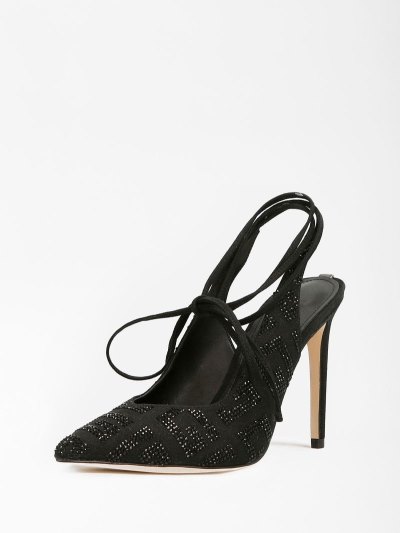 Női Guess Briolai Rhinestone Logo Szandál Fekete | HU-469471