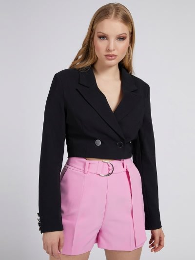 Női Guess Button Cropped Blézerek Fekete | HU-399112