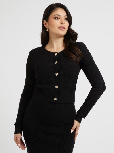 Női Guess Cable Knit Kardigán Fekete | HU-461180