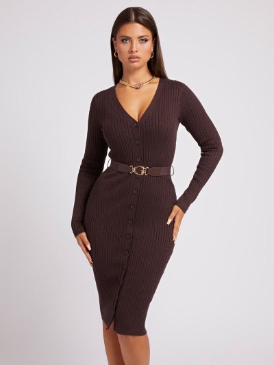 Női Guess Cardigan Belted Ruha Barna | HU-973656