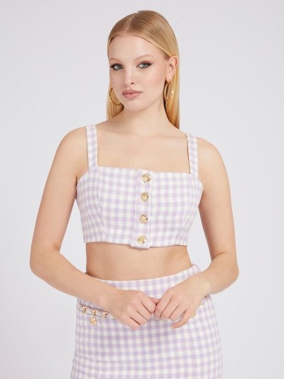 Női Guess Check Crop Felsők Lilac | HU-530593