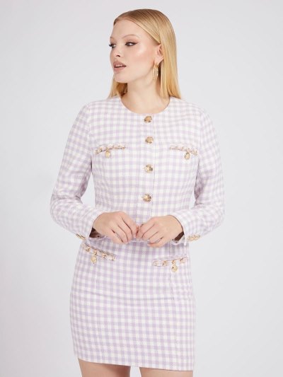 Női Guess Check Crop Kabát Lilac | HU-857645