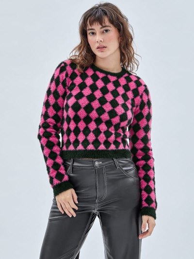 Női Guess Cheked Pulóverek Lila | HU-320514