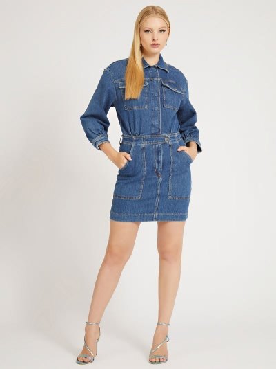 Női Guess Chemisier Farmer Ruha Kék | HU-656391