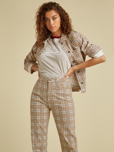 Női Guess Chequered Kabát Barna | HU-548069