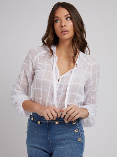 Női Guess Chiffon Blúz Fehér | HU-515258