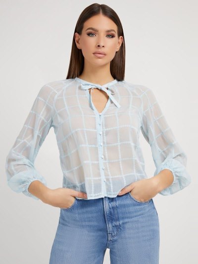 Női Guess Chiffon Blúz Világos Kék | HU-489169