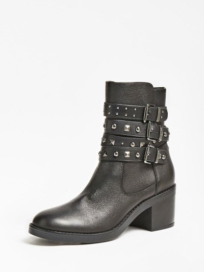 Női Guess Colleen Stud Bokacsizma Fekete | HU-558804