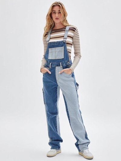 Női Guess Color Block Denim Overall Kék | HU-749376