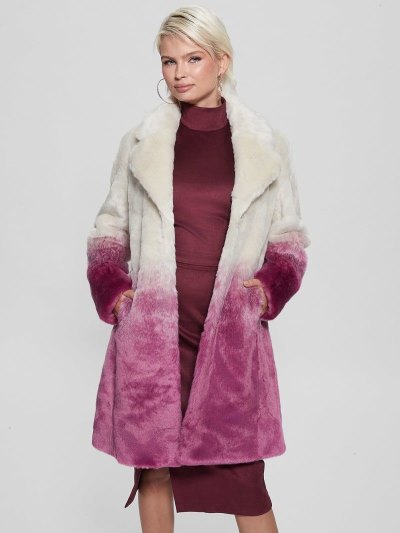 Női Guess Color Gradient Faux Fur Kabátok Rózsaszín | HU-430442