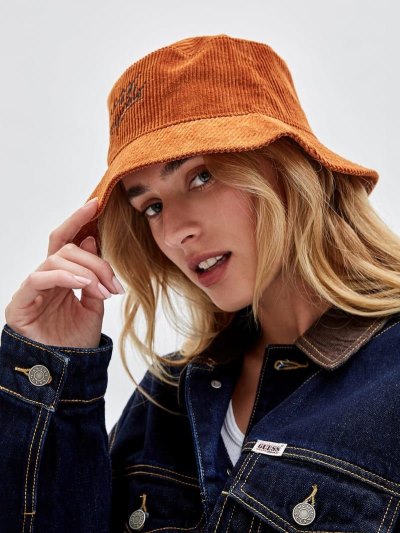Női Guess Corduroy Bucket Kalap Barna | HU-724146