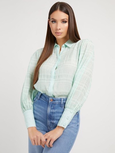 Női Guess Crinkled Chiffon Ingek Világos Zöld | HU-189424