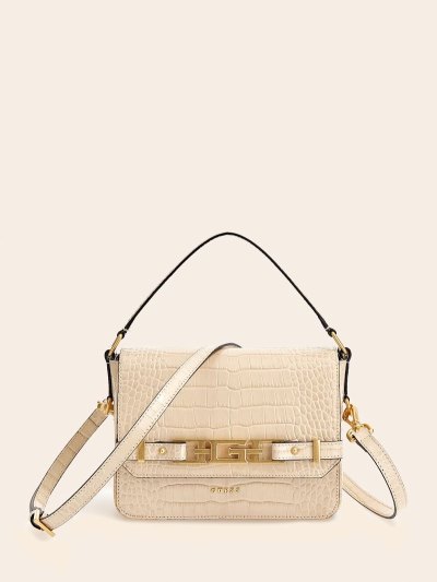 Női Guess Cristina Real Bőr Crossbody Táska Fehér | HU-988086