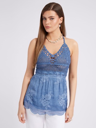 Női Guess Crochet Felsők Világos Kék | HU-114951