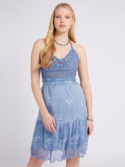 Női Guess Crochet Ruha Világos Kék | HU-236405