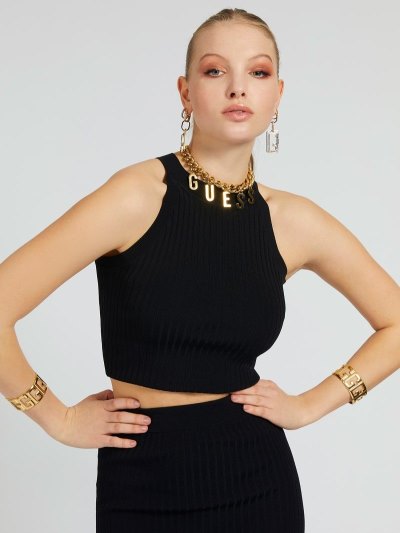 Női Guess Crop Pulóver Felsők Fekete | HU-832525