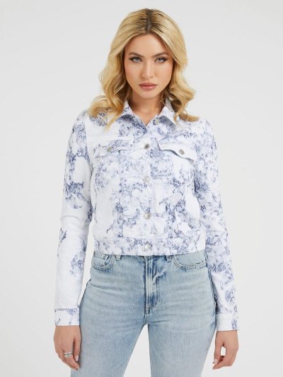 Női Guess Cropped Floral Kabát Kék | HU-009846